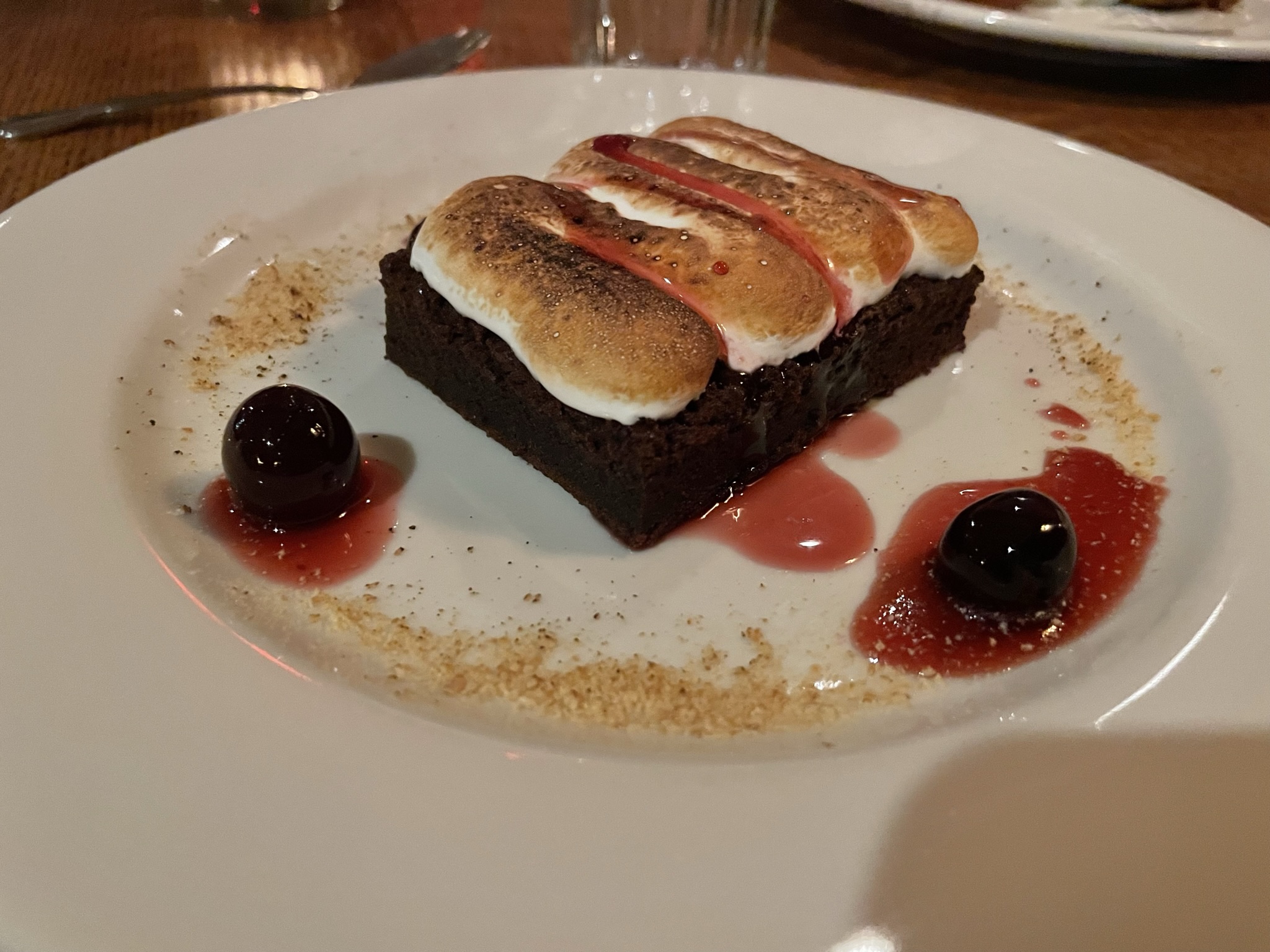 Chocolate cake and toasted marshmallow