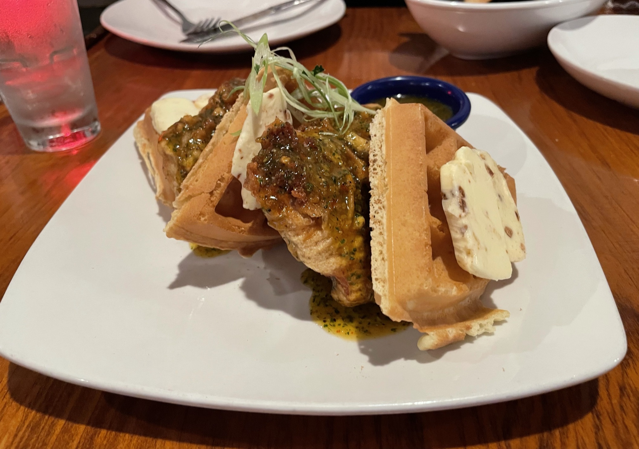 Sriracha chicken and waffles